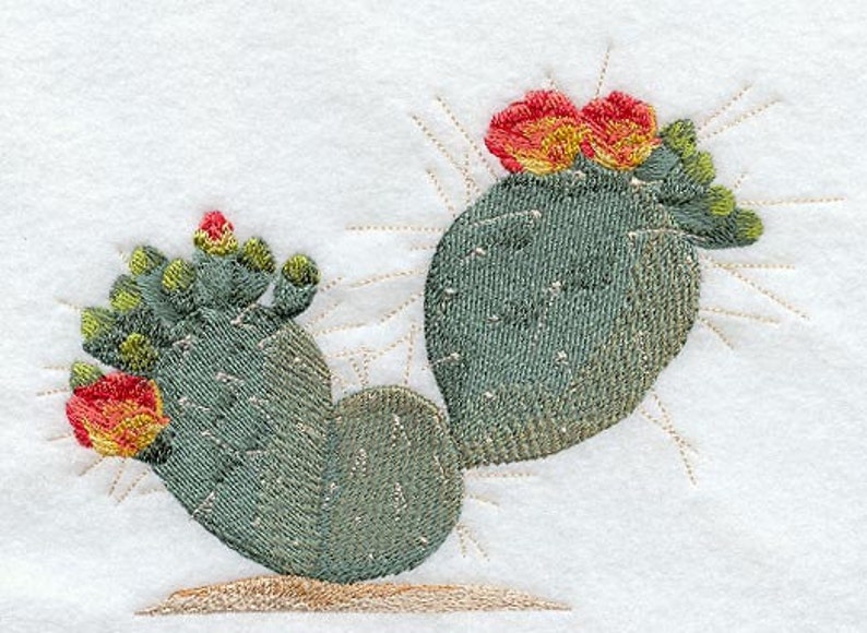 Prickly Pear Cactus Embroidered Waffle Weave Towel image 1