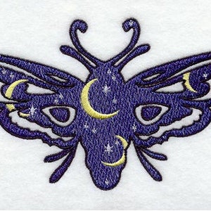 Crescent Moon Celestial Night Moth Embroidered Waffle Weave Hand/Dish Towel