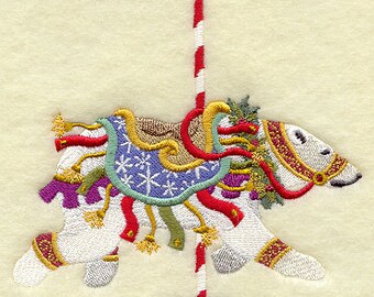 Carousel Christmas Polar Bear Embroidered Waffle Weave Hand/Dish Towel