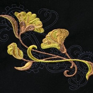 Steampunk Nouveau Ginkgo Leaves Embroidered Waffle Weave Hand/Dish Towel