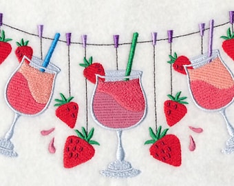 Asciugamano da cucina/asciugamano da bucato con ricamo a nido d'ape e motivo a fragola e daiquiri