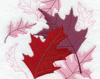 Oak Leaf Montage Autumn Leaves Embroidered Waffle Weave Hand/Dish Towel