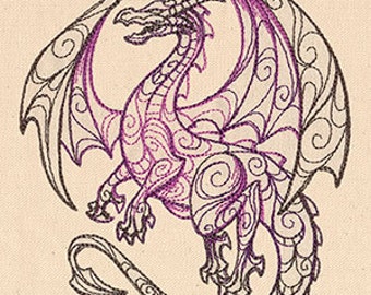 Doodle Dragon Embroidered Waffle Weave Hand/Dish Towel