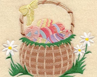 Easter Egg Basket Embroidered Waffle Weave Towel