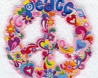 Flowery Peace Sign Embroidered Waffle Weave Hand/Dish Towel