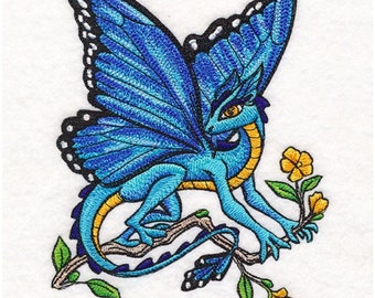 Blue Morpho Butterfly Dragon Embroidered Waffle Weave Hand/Dish Towel