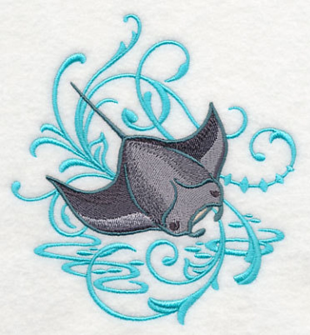 Sting Ray Manta Ray and Echo Embroidered Waffle Weave Hand/dish