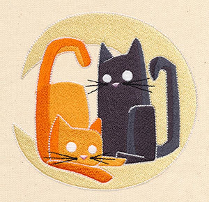 Halloween Cats and Moon Embroidered Waffle Weave Hand/Dish Towel image 1