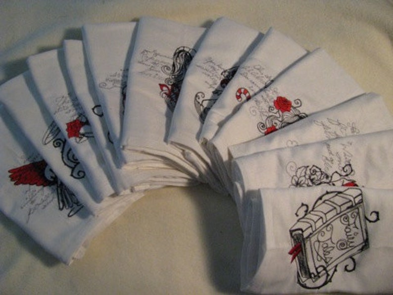 Set of 12 Fairy Tale Themed Embroidered Waffle Weave Hand/Dish Towels image 1