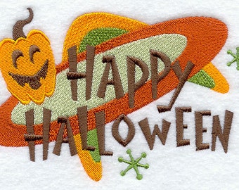 Retro Pumpkin Happy Halloween Embroidered Waffle Weave Hand/Dish Towel