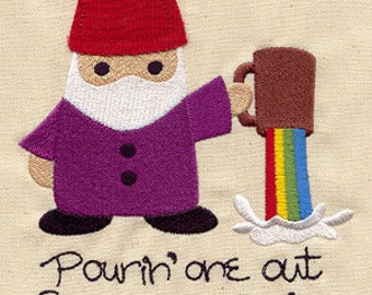 Pourin 'One Out für My Gnomies Besticktes Waffelgewebe mit FLEECE APPLIQUE Hand / Geschirrtuch