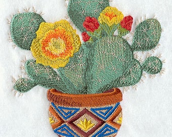 Southwestern Realistic Prickly Pear Cactus Embroidered Waffle Weave Towel