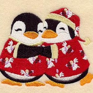 Penguins in Love Embroidered Waffle Weave Hand/Dish Towel image 1