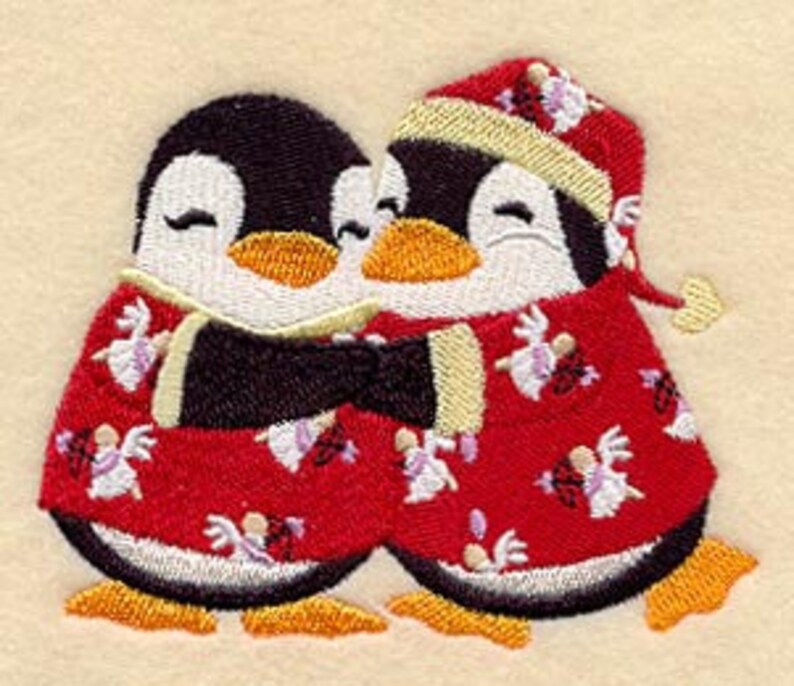 Penguins in Love Embroidered Waffle Weave Hand/Dish Towel image 1