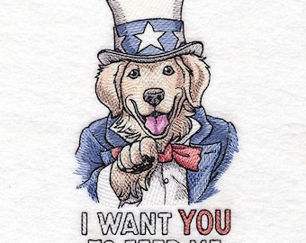 Patriotic Dog I Want YOU To Feed Me Embroidered Waffle Weave Hand/Dish Towel