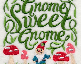 Gnome Sweet Gnome Embroidered Waffle Weave Towel