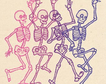 Danse Macabre Skeleton Dancing Group Embroidered Waffle Weave Hand/Dish Towel