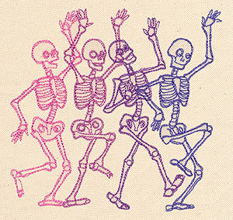 Danse Macabre Skeleton Dancing Group Embroidered Waffle Weave Hand/Dish Towel image 1