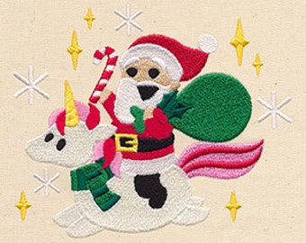 Magical Ride Santa Gnome and Unicorn Embroidered Waffle Weave Hand/Dish Towel