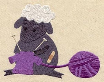 Sheared Knitting Critter Sheep Knitting Embroidered Waffle Weave Hand/Dish Towel