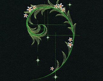Fern Geometry Embroidered Waffle Weave Hand/Dish Towel