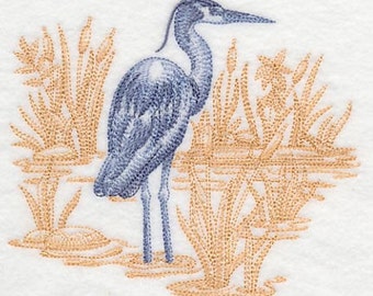 Great Blue Heron Embroidered Waffle Weave Hand/Dish Towel