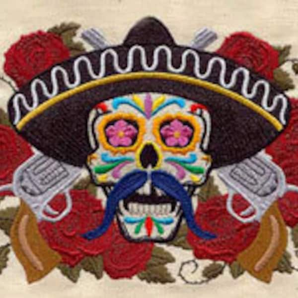 El Bandito Mexican Culture Dia De Los Muertos Embroidered Waffle Weave Hand Towel