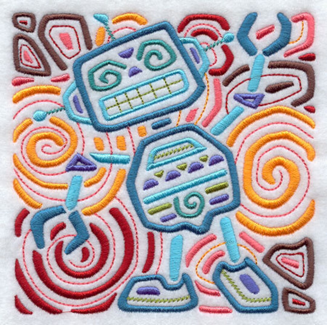 Mola Rockin' Robot Embroidered Waffle Weave Hand/dish Towel - Etsy