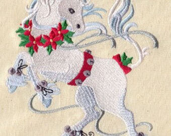 Broderad våffelvävd handduk/diskhandduk med magisk enhörning och julmotiv