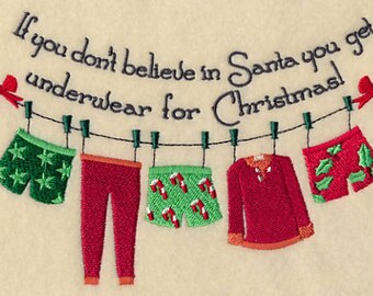 I Believe in Santa Claus Clothing Clothesline Embroidered Waffle Weave Hand/Dish Towel