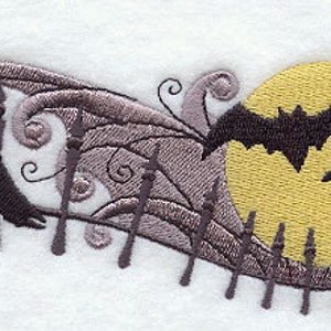 Bats, Raven and Fence with Full Moon Spooky Scene Embroidered Waffle Weave Towel image 1