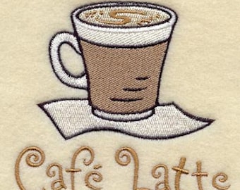 Cafe Latte Coffee Cup - Embroidered Waffle Weave Hand/Dish Towel