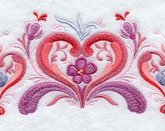 Rosemaling Heart Embroidered Waffle Weave Hand/DIsh Towel