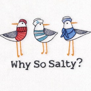 Why So Salty Seagulls Embroidered Waffle Weave Hand/Dish Towel