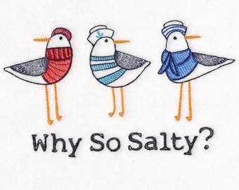 Why So Salty Seagulls Embroidered Waffle Weave Hand/Dish Towel