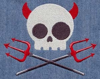 Devil Skully with Stakes Embroidered Waffle Weave Hand/Dish Towel