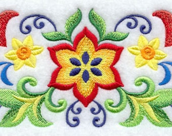 Mejolica Floral Border Mexican Culture Embroidered Waffle Weave Towel
