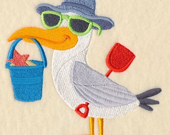 Seagull in Sunglasses Embroidered Waffle Weave Hand/Dish Towel
