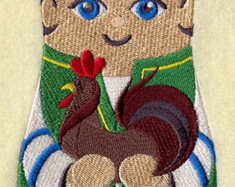 Matryoshka Doll with Rooster Embroidered Waffle Weave Hand Towel