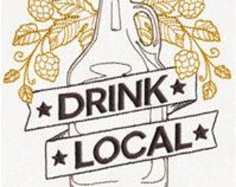 Drink Local Beer Embroidered Waffle Weave Hand/Dish Towel