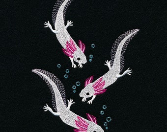 Axolotl Trio Embroidered Waffle Weave Hand/Dish Towel