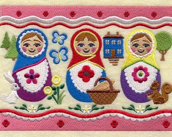 Nesting Doll Kitchen Towel Potholder Set 100% Natural Cotton Linen Made Russia 