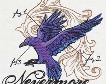 Nevermore Diagram Raven Embroidered waffle weave Hand/Dish Towel