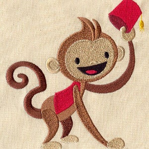 Monkey with Fez Embroidered Waffle Weave Hand/Dish Towel