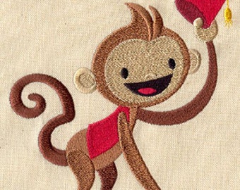 Monkey with Fez Embroidered Waffle Weave Hand/Dish Towel