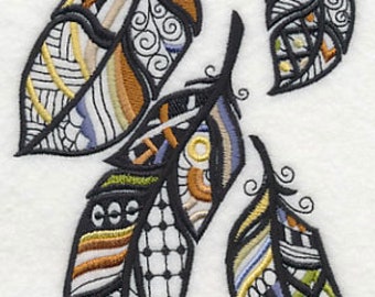 Blackwork Feathers Embroidered Waffle Weave Hand/Dish Towel