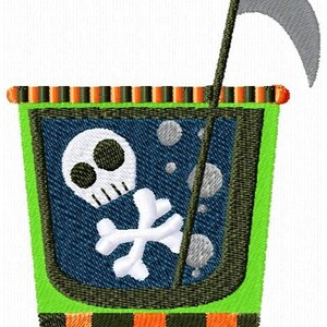 Linge à main/vaisselle brodé tête de mort, La Faucheuse, tissage gaufré, effrayant cocktail