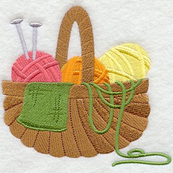 Knitting Basket Embroidered Waffle Weave Hand/Dish Towel