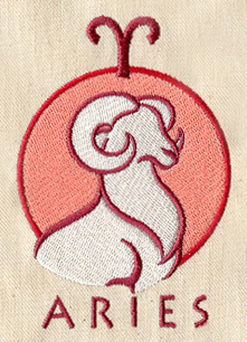 Vädurens astrologi broderad våffelvävd handduk/diskhandduk bild 1