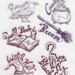 Witchy Halloween Collage Embroidered Waffle Weave Hand/Dish Towel